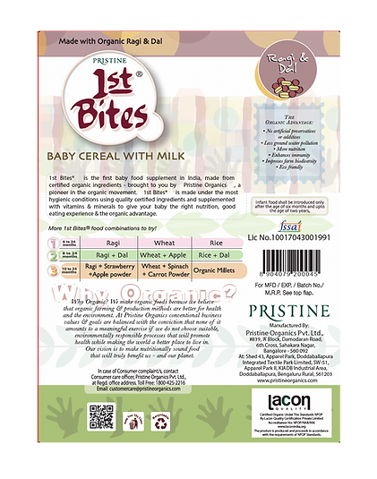 1st Bites Baby Cereal 300g | Organic Ragi & Dal | 8-24 months Stage 2