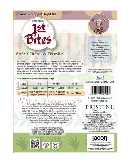 1st Bites Baby Cereal 300g | Organic Ragi & Dal | 8-24 months Stage 2