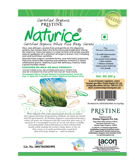 Naturice Baby Cereal 400g | Organic Whole Rice | 6-24 Months